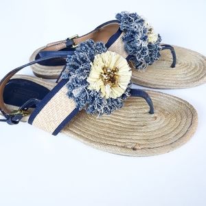 Coach Blue Floral and Gem Rope Sandals 8.5